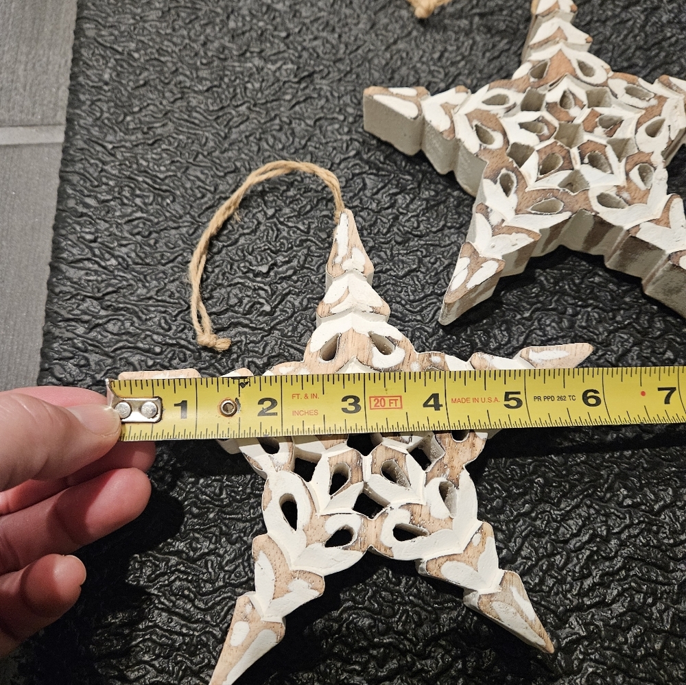 Pair White Washed Wood Snowflake Ornament Decor Farmhouse Holiday Decoration - Picture 5 of 7